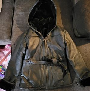 Wilsons black leather Belted faux lined small winter coat